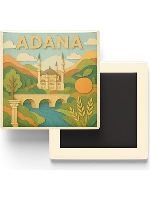 İberk Adana - Memleket Temalı - Paper Cut Art - Baskılı Buzdolap Magneti Kare - 9x9 cm