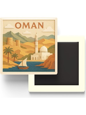 İberk Umman - Oman - Paper Cut Art - Baskılı Buzdolap Magneti Kare - 9x9 cm
