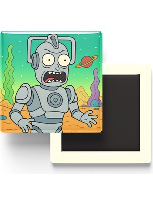 İberk Cyberman - 9x9 cm Baskılı Kare Buzdolap Magneti (Rozetli)