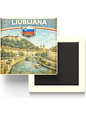 İberk Retro Slovenya Ljubljana Şehri Temalı Vintage Buzdolap Magneti – 9x9 cm