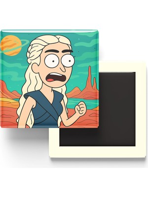 İberk Daenerys Targaryen - 9x9 cm Baskılı Kare Buzdolap Magneti (Rozetli)