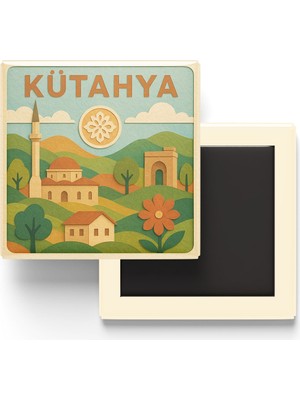 İberk Kütahya - Memleket Temalı - Paper Cut Art - Baskılı Buzdolap Magneti Kare - 9x9 cm
