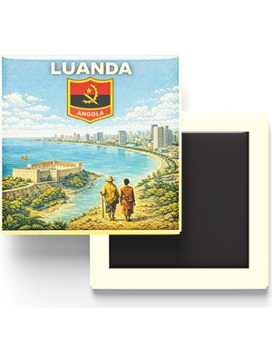 İberk Retro Angola Luanda Şehri Temalı Vintage Buzdolap Magneti – 9x9 cm
