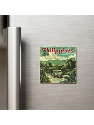 İberk Filipinler Philippines - Posta Pulu Temalı Ülke - Baskılı Buzdolap Magneti Kare - 9x9 cm