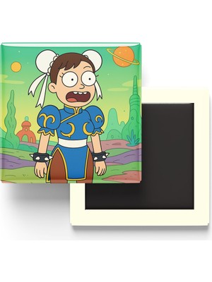 İberk Chun-Li - 9x9 cm Baskılı Kare Buzdolap Magneti (Rozetli)