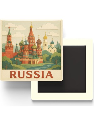 İberk Rusya - Russia - Paper Cut Art - Baskılı Buzdolap Magneti Kare - 9x9 cm