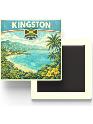 İberk Retro Jamaika Kingston Şehri Temalı Vintage Buzdolap Magneti – 9x9 cm