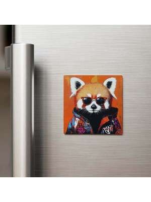 İberk Red Panda - Kızıl Panda - Güneş Gözlüklü Style - Buzdolap Magneti - 9x9 cm