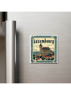 İberk Lüksemburg Luxembourg - Posta Pulu Temalı Ülke - Baskılı Buzdolap Magneti Kare - 9x9 cm