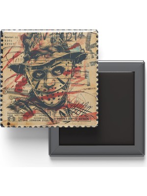 İberk Freddy Krueger - Baskılı Buzdolap Magneti Kare - 9x9 cm