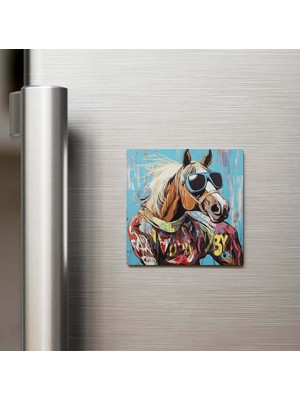 İberk Horse - At - Güneş Gözlüklü Style - Buzdolap Magneti - 9x9 cm