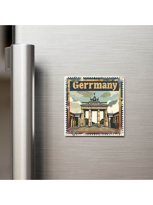 İberk Almanya Germany - Posta Pulu Temalı Ülke - Baskılı Buzdolap Magneti Kare - 9x9 cm