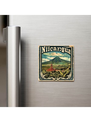 İberk Nikaragua Nicaragua - Posta Pulu Temalı Ülke - Baskılı Buzdolap Magneti Kare - 9x9 cm