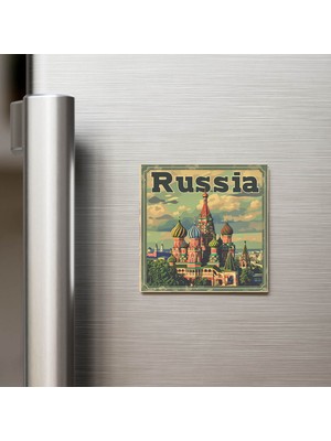 İberk Rusya Russia - Posta Pulu Temalı Ülke - Baskılı Buzdolap Magneti Kare - 9x9 cm