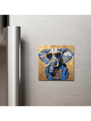 İberk Elephant - Fil - Güneş Gözlüklü Style - Buzdolap Magneti - 9x9 cm