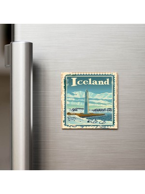 İberk Izlanda Iceland - Posta Pulu Temalı Ülke - Baskılı Buzdolap Magneti Kare - 9x9 cm