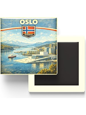 İberk Retro Norveç Oslo Şehri Temalı Vintage Buzdolap Magneti – 9x9 cm