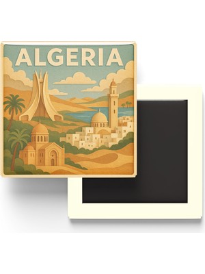 İberk Cezayir - Algeria - Paper Cut Art - Baskılı Buzdolap Magneti Kare - 9x9 cm