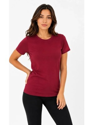 Infivento Basic Tişört Bisiklet Yaka Kısa Kol Günlük Yazlık Slim Fit T-Shirt - Bordo