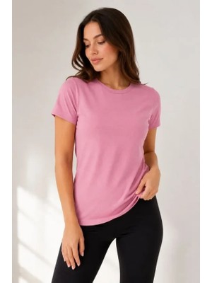 Basic Tişört Bisiklet Yaka Kısa Kol Günlük Yazlık Slim Fit T-Shirt - Pembe