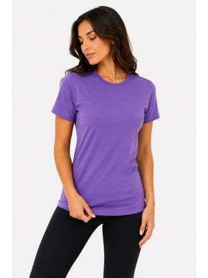 Giyimodam Basic Tişört Bisiklet Yaka Kısa Kol Günlük Yazlık Slim Fit T-Shirt - Mor