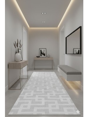 Fuly Consept  Modern Bej Gri Yolluk – Yıkanabilir Halı FCJ3017 Gri