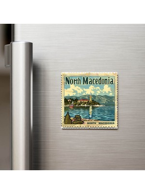 İberk Kuzey Makedonya North Macedonia - Posta Pulu Temalı Ülke - Baskılı Buzdolap Magneti Kare - 9x9 cm