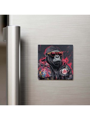 İberk Gorilla - Goril - Güneş Gözlüklü Style - Buzdolap Magneti - 9x9 cm