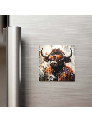 İberk Buffalo - Manda - Güneş Gözlüklü Style - Buzdolap Magneti - 9x9 cm