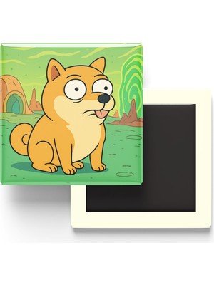 İberk Cheems - 9x9 cm Baskılı Kare Buzdolap Magneti (Rozetli)