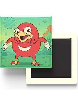 İberk Ugandan Knuckles - 9x9 cm Baskılı Kare Buzdolap Magneti (Rozetli)