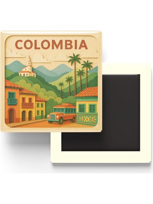 İberk Kolombiya - Colombia - Paper Cut Art - Baskılı Buzdolap Magneti Kare - 9x9 cm