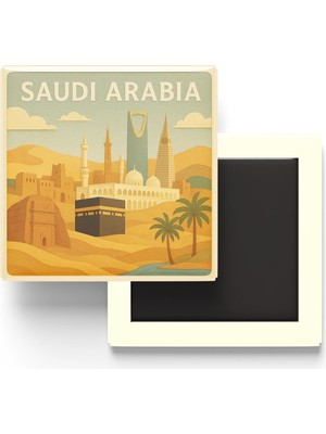İberk Suudi Arabistan - Saudi Arabia - Paper Cut Art - Baskılı Buzdolap Magneti Kare - 9x9 cm