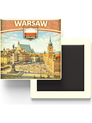 İberk Retro Polonya Varşova Şehri Temalı Vintage Buzdolap Magneti – 9x9 cm