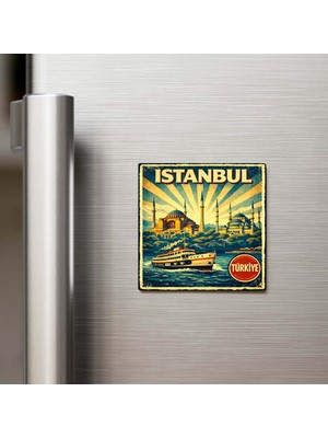 İberk Vintage Istanbul Şehri Temalı Buzdolap Magneti – 9x9 cm