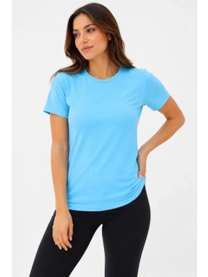 Buğrahayalin Basic Tişört Bisiklet Yaka Kısa Kol Günlük Yazlık Slim Fit T-Shirt - Turkuaz