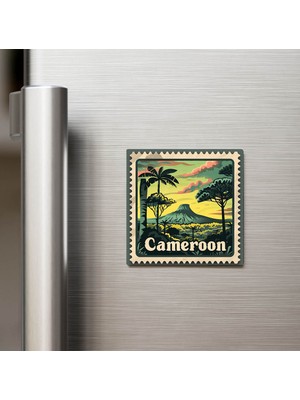 İberk Kamerun Cameroon - Posta Pulu Temalı Ülke - Baskılı Buzdolap Magneti Kare - 9x9 cm