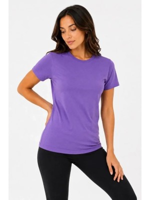 Basic Tişört Bisiklet Yaka Kısa Kol Günlük Yazlık Slim Fit T-Shirt - Mor