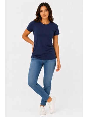 Basic Tişört Bisiklet Yaka Kısa Kol Günlük Yazlık Slim Fit T-Shirt - Lacivert