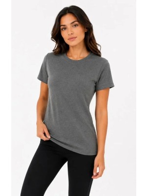 Basic Tişört Bisiklet Yaka Kısa Kol Günlük Yazlık Slim Fit T-Shirt - Antrasit