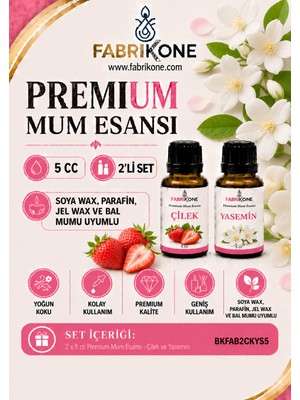 Fabrikone Premium Mum Esansı 5 cc 2'li Set - Çilek, Yasemin - Soya Wax, Parafin, Jel Wax ve Bal Mumu Uyumlu BKFAB2CKYS5