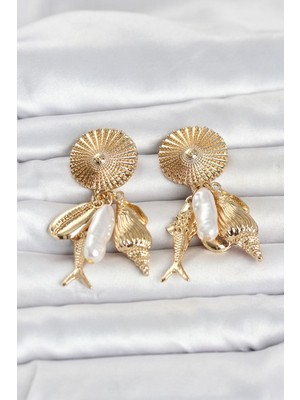 Epilons Gold Renk Deniz Temalı Vintage Kadın Küpe TJ-BKP11799