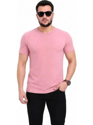 Antakya Yöresi Erkek Basic Tişört Bisiklet Yaka Kısa Kol Günlük Yazlık Slim Fit T-Shirt - Pembe