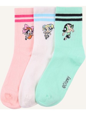 DeFacto Kadın PowerPuff Gırls 3'lü Pamuklu Uzun Çorap H2235AXNS