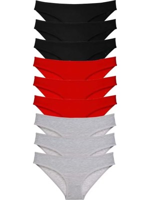 Çamaşır Kenti 9 Adet Süper Eko Set Likralı Kadın Slip Külot Siyah Kırmızı Gri Mudanis