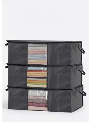 MarkEntegra Orret Home 3'lü Siyah Pencereli Hurç Seti – 64X45X22 cm Bez Kumaş Baza Altı Organizer, Şeffaf Pencereli Hurç, Giysi ve Nevresim Saklama Hurcu