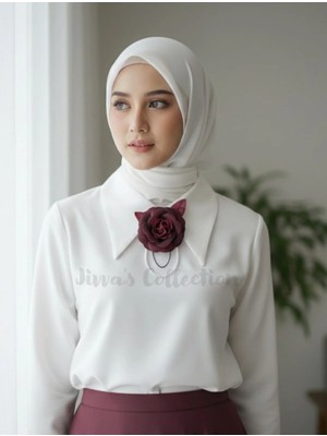 Jivva's Collection Bordo Güllü Zincir ve Inci Detaylı Broş