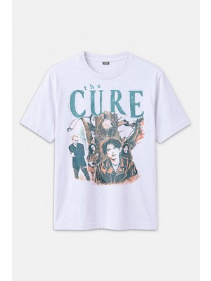 Kendim Seçtim Beyaz Unisex Tişört The Cure Lovesong Rock Post Punk Music Baskılı Regular Fit