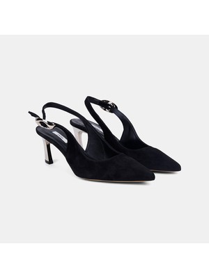 Desa Kadın Siyah Slingback Sivri Burunlu Süet Stiletto