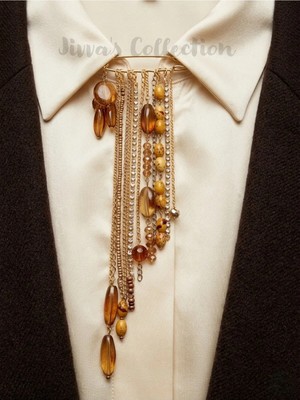 Jivva's Collection Bohem Işıltı Zincir Broş. Zincirli Yaka Iğnesi Broş, Kadın Yaka Iğnesi/ Broş/ Iskoç Iğnesi
